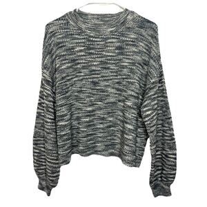 Rylee & Cru Heathered Blue Knit Balloon Sleeve Sweater Size Small Crewneck N18